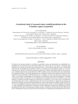 A Statistical Study of Seasonal Winter Rainfall Prediction in the Comahue Region (Argentina)