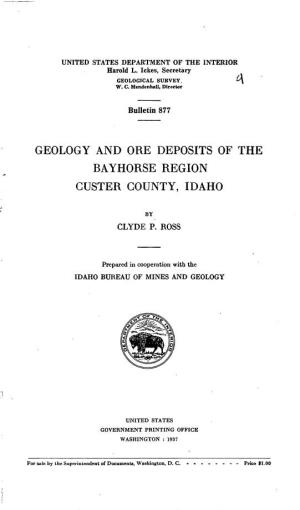 Geology and Ore Deposits of the Bayhorse Region Custer County, Idaho
