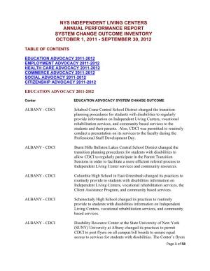 Nys Independent Living Centers Annual Performance Report System Change Outcome Inventory October 1, 2011 - September 30, 2012