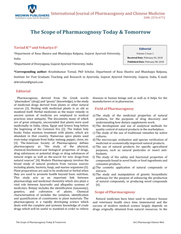 The Scope of Pharmacognosy Today & Tomorrow
