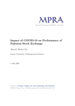 Impact of COVID-19 on Performance of Pakistan Stock Exchange