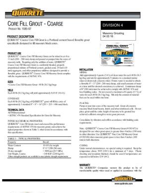 Core Fill Grout Is a Portland Cement Based Flowable Grout Specifically Designed to Fill Masonry Block Cores