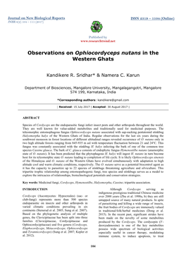 Observations on Ophiocordyceps Nutans in the Western Ghats