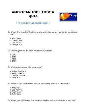 American Idol Trivia Quiz