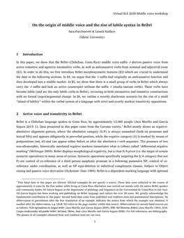 On the Origin of Middle Voice and the Rise of Labile Syntax in Bribri Sara Pacchiarotti & Leonid Kulikov (Ghent University)