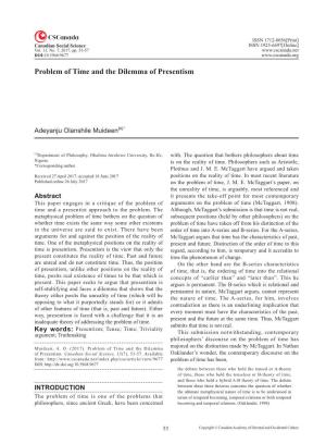 Problem of Time and the Dilemma of Presentism