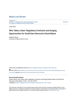 Who Takes a Dam: Regulatory Confusion and Surging Opportunities for Small Dam Removal in Rural Maine