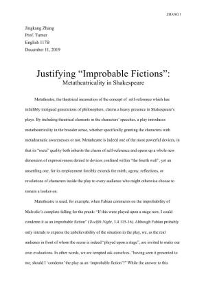 Justifying “Improbable Fictions”: Metatheatricality in Shakespeare