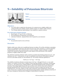 9—Solubility of Potassium Bitartrate