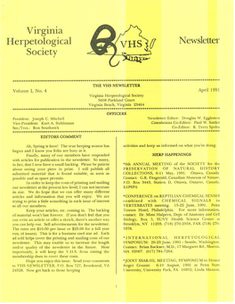 Virginia Herpetological VHS Newsleffer Society