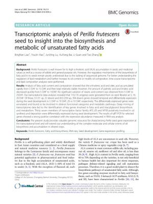 Transcriptomic Analysis of Perilla Frutescens Seed to Insight Into The