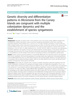 Genetic Diversity and Differentiation Patterns in Micromeria from The