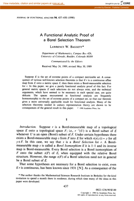 A Functional Analytic Proof of a Bore1 Selection Theorem