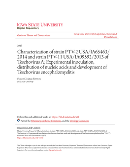 Characterization of Strain PTV-2 USA/IA65463/2014 and Strain PTV-11 USA/IA09592/2013 of Teschovirus A: Experimental Inoculation