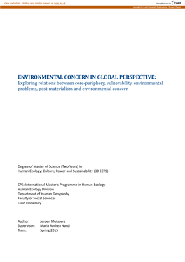 Environmental Concern in Global Perspective: Exploring Relations