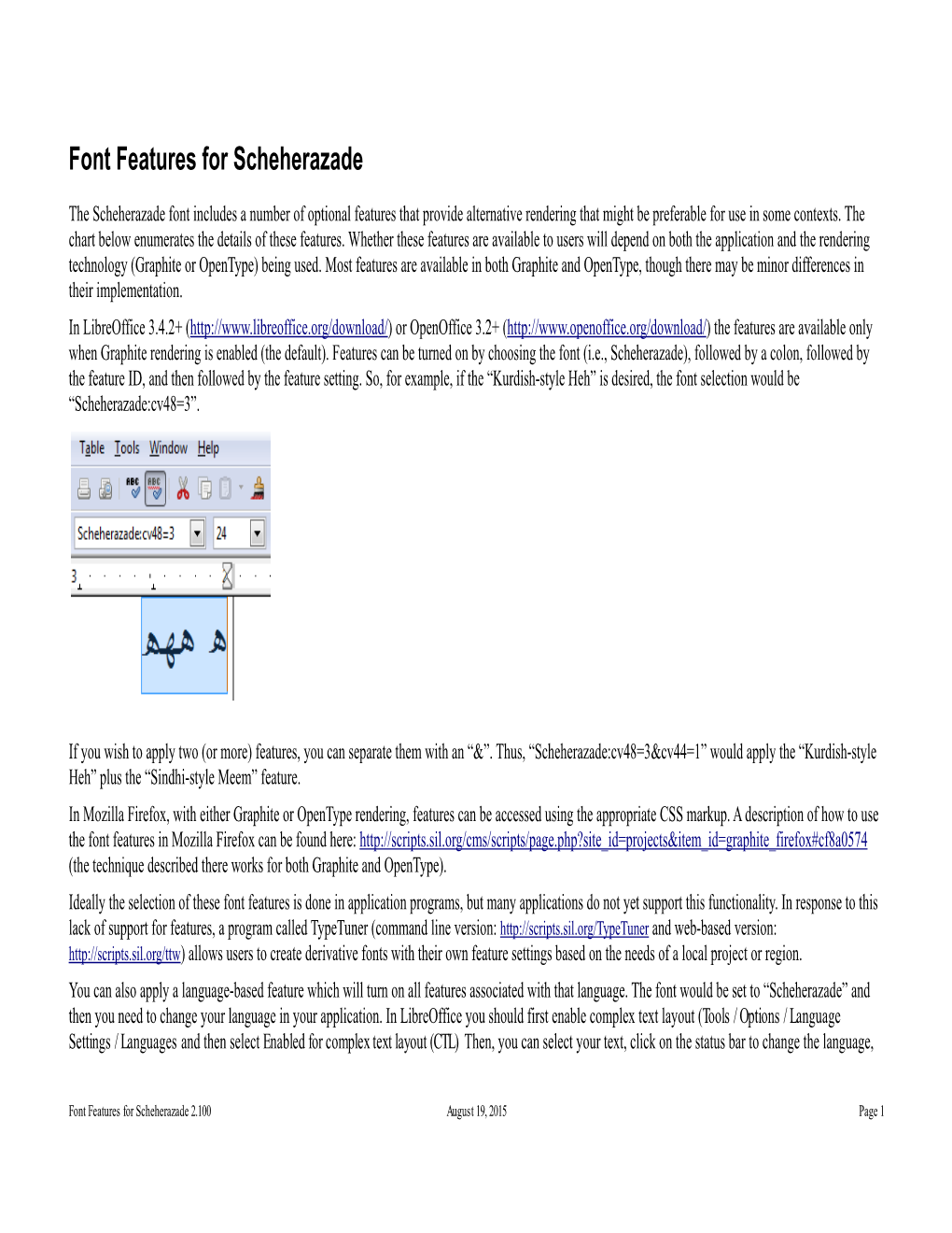 Font Features for Scheherazade