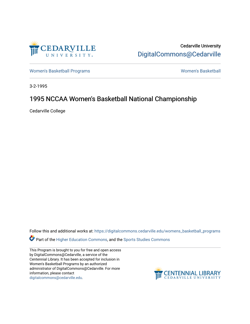 1995 NCCAA Women's Basketball National Championship