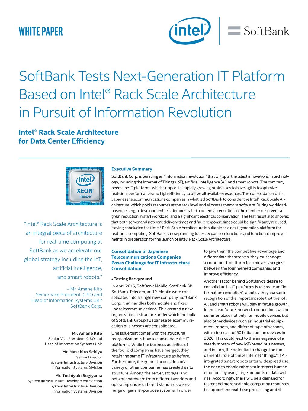 Softbank Tests Next-Gen IT Platform Based on Intel® Rack Scale