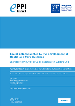 Social Values Related to the Development of Health and Care Guidance Literature Review for NICE by Its Research Support Unit