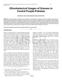 Ethnobotanical Usages of Grasses in Central Punjab-Pakistan