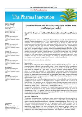 Selection Indices and Diversity Analysis in Indian Bean (Lablab Purpureus L.)