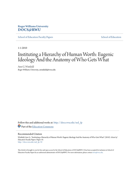 Instituting a Hierarchy of Human Worth: Eugenic Ideology and the Anatomy of Who Gets What Ann G