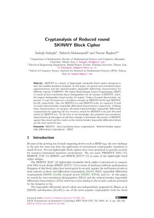 Cryptanalysis of Reduced Round SKINNY Block Cipher