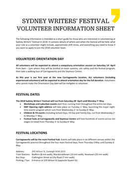 Volunteer Information Sheet