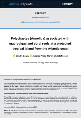 Polychaetes (Annelida) Associated with Macroalgae and Coral Reefs at a Protected Tropical Island from the Atlantic Coast
