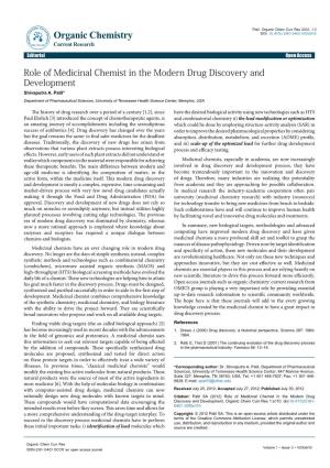 Role of Medicinal Chemist in the Modern Drug Discovery and Development Shivaputra A
