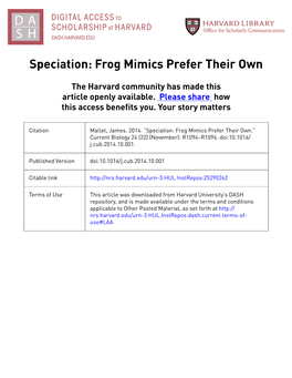 Speciation: Frog Mimics Prefer Their Own