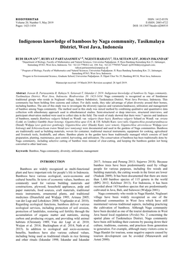 Indigenous Knowledge of Bamboos by Naga Community, Tasikmalaya District, West Java, Indonesia