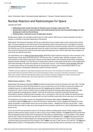 Nuclear Reactors and Radioisotopes for Space