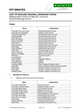 RTF MINUTES Regional Transport Forum