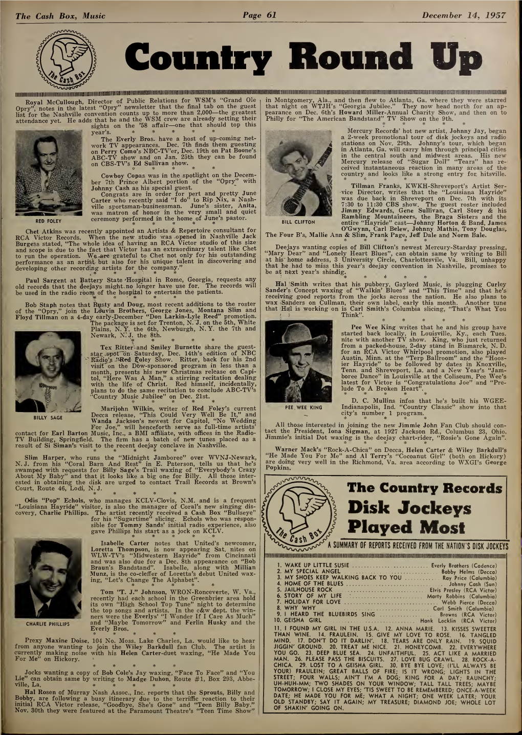 Cash Box, Music Page 61 December 14, 1957 Country Round Up