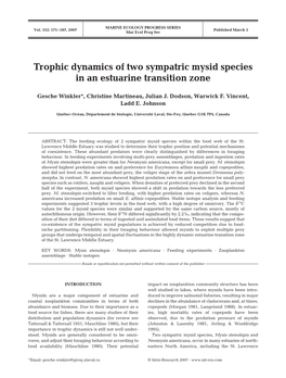 Trophic Dynamics of Two Sympatric Mysid Species in an Estuarine Transition Zone