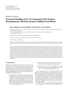 Research Article Proteomic Profiling of Ex Vivo Expanded CD34-Positive Haematopoetic Cells Derived from Umbilical Cord Blood