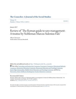 Review of "The Roman Guide to Save Management: a Treatise by Nobleman Marcus Sidonius Falx" Allison Thomason Southern Illinois University Edwardsville