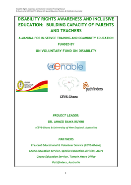Disability Rights Awareness and Inclusive Education Training Manual by Kuyini, Et Al