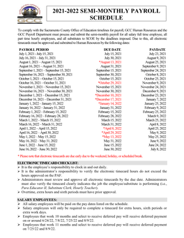 2021-2022 Semi-Monthly Payroll Schedule