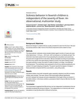 Sickness Behavior in Feverish Children Is Independent of the Severity of Fever