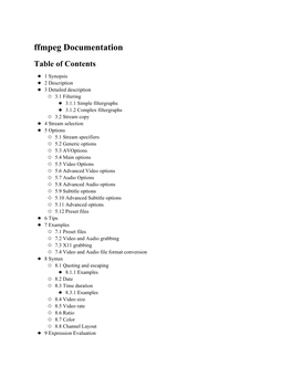 Ffmpeg Documentation Table of Contents