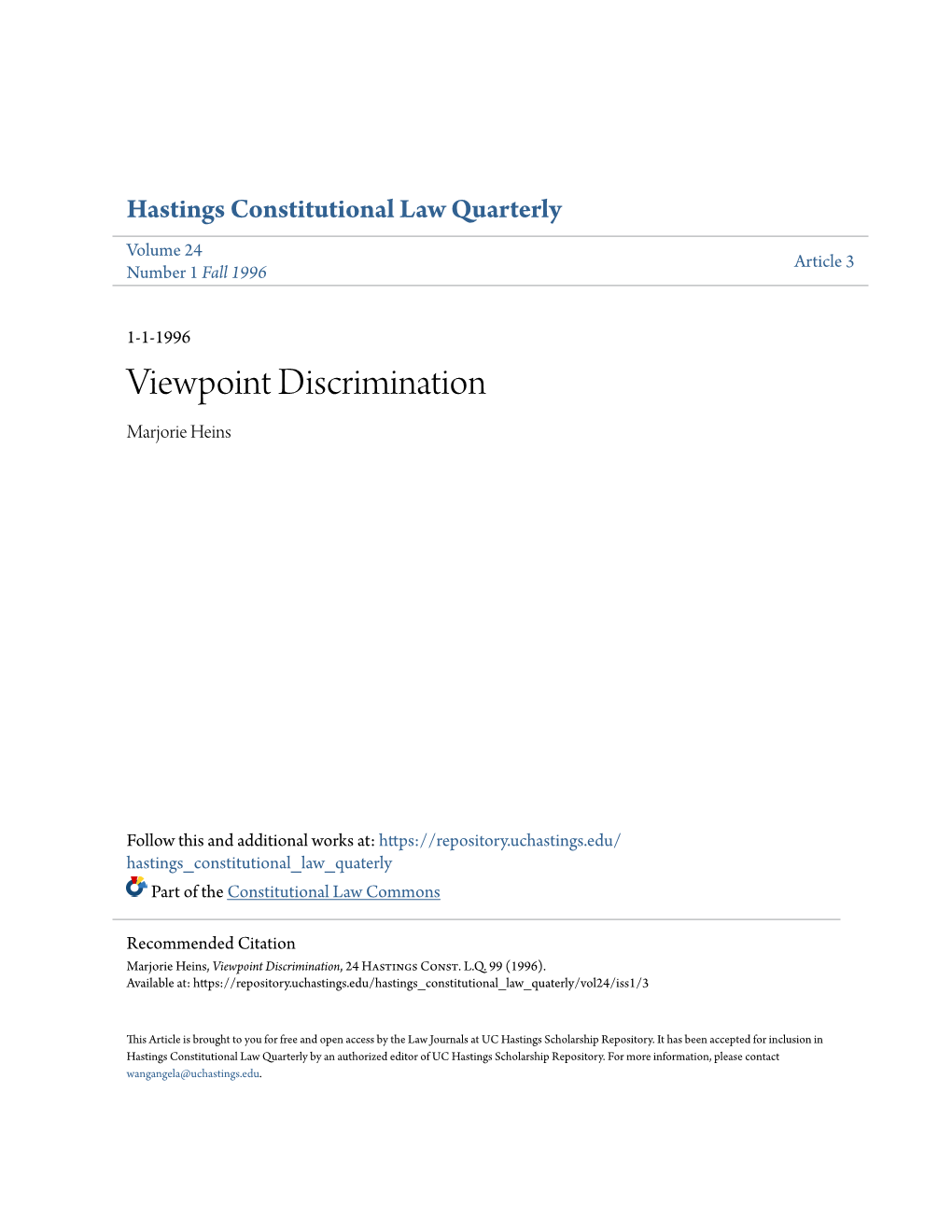 Viewpoint Discrimination Marjorie Heins