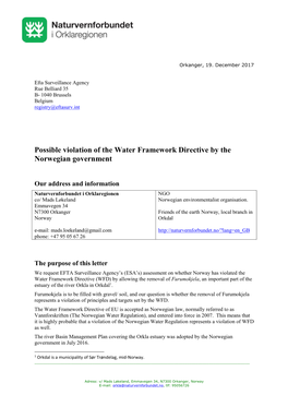 Possible Violation of the Water Framework Directive by the Norwegian Government