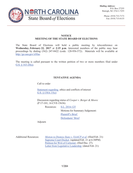 NOTICE MEETING of the STATE BOARD of ELECTIONS the State