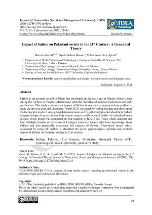 Impact of Sufism on Pakistani Society in the 21St Century: a Grounded Theory