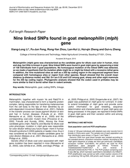 Nine Linked Snps Found in Goat Melanophilin (Mlph) Gene