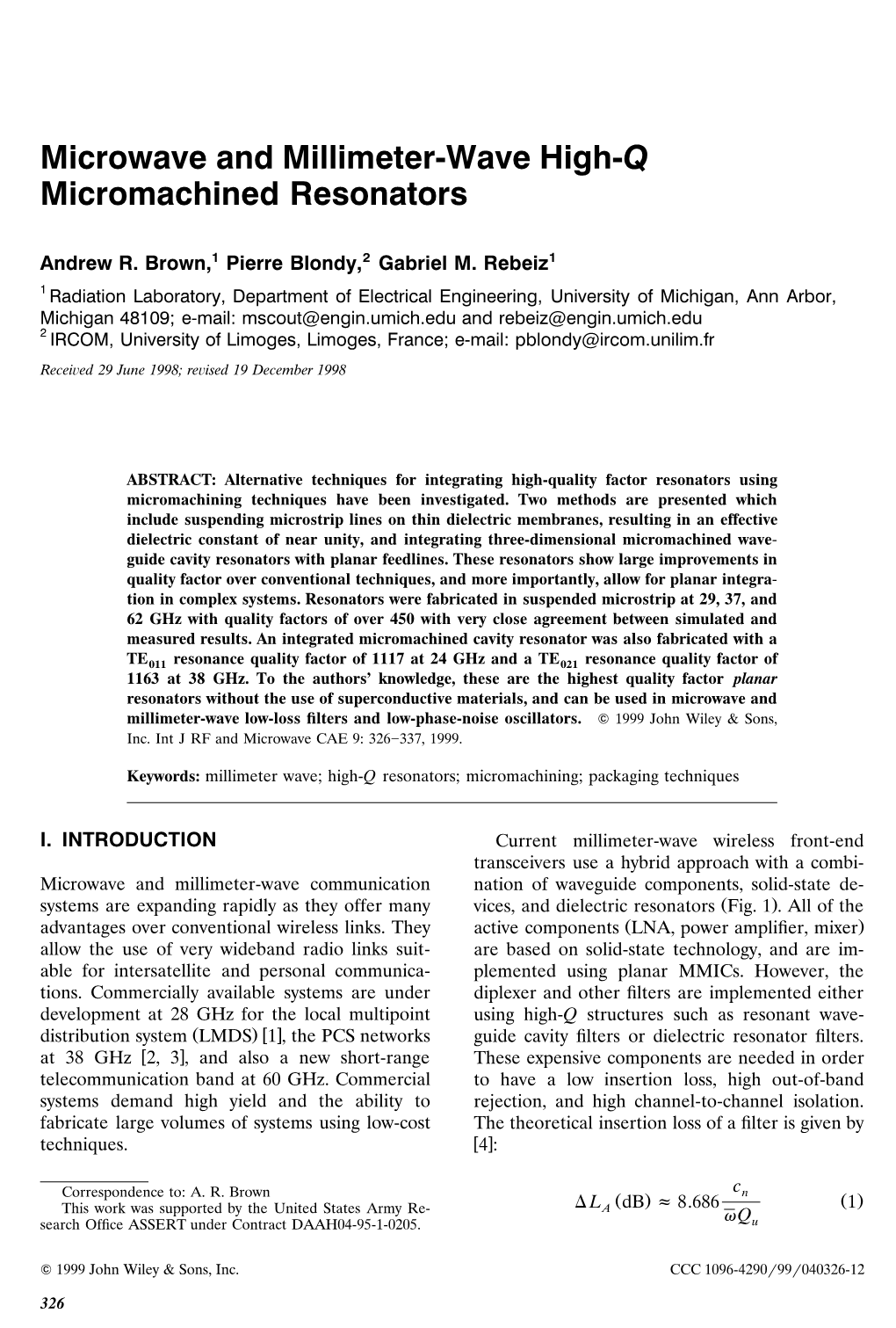 Microwave and Millimeter-Wave High-Q Micromachined Resonators