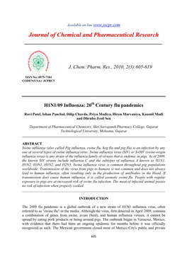 H1N1/09 Influenza: 20 Th Century Flu Pandemics