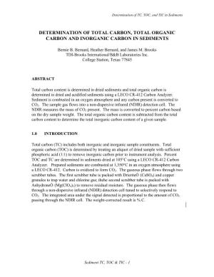Determination of Total Carbon, Total Organic Carbon and Inorganic Carbon in Sediments